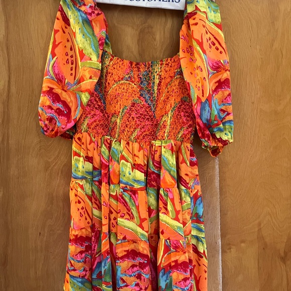 Vibrant Multicolor Puff Sleeve Dress - Picture 3 of 4